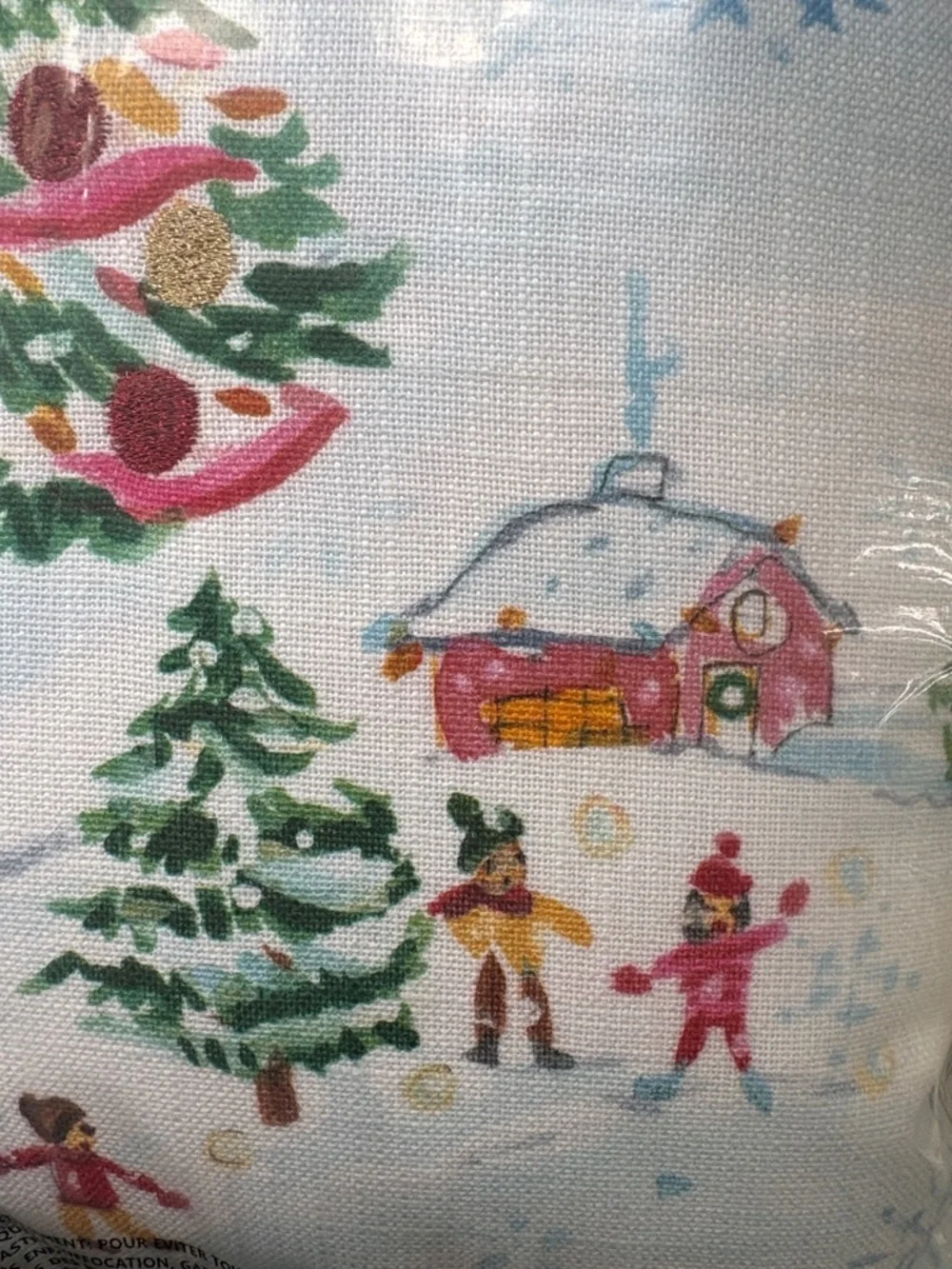 Talbots Light Blue Winter Tree Holiday Pillow with Festive Scene NWT 18”x18”